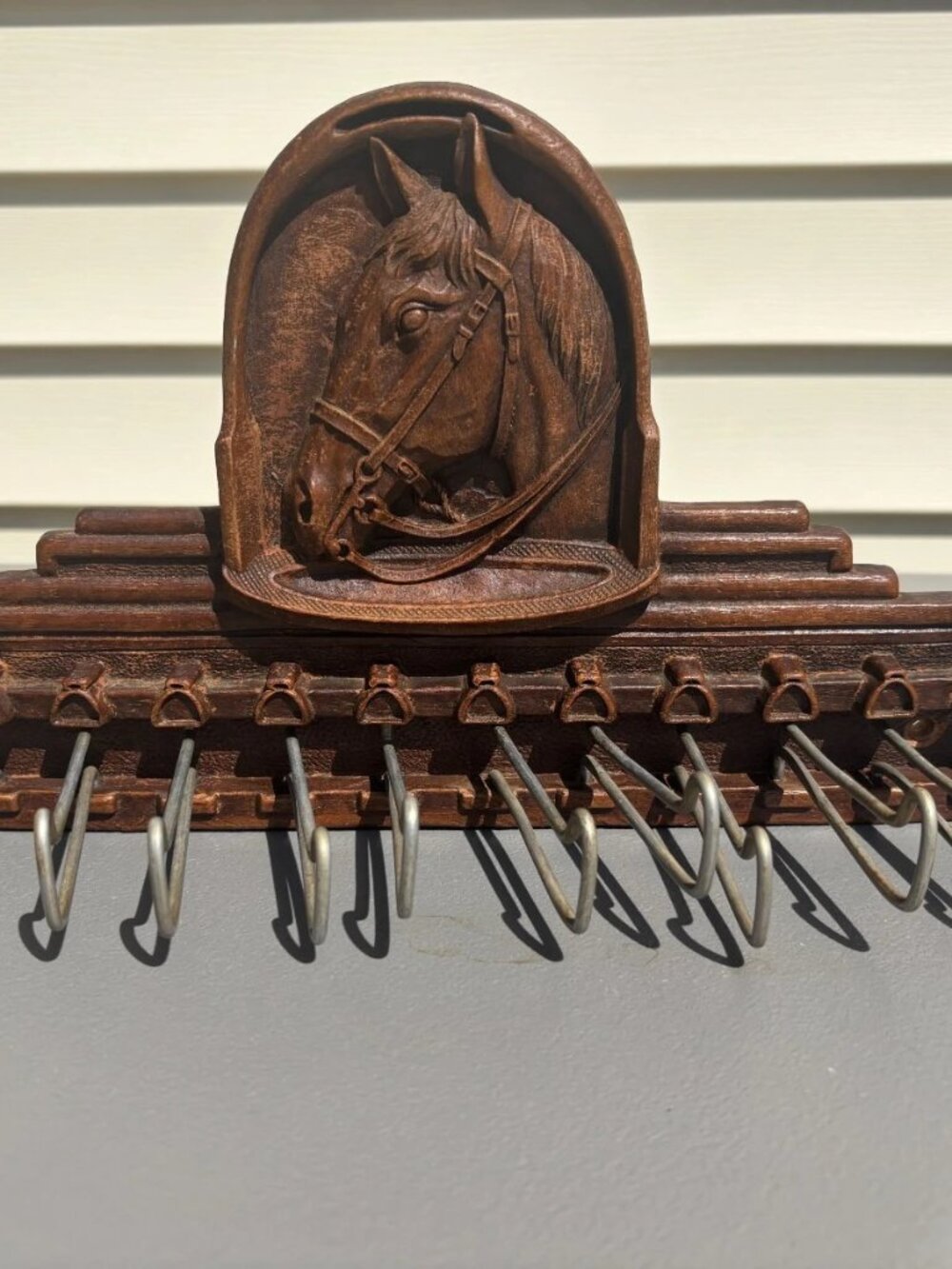 Vintage Syroco Wood Horse Head Wall Hooks Tie Rack